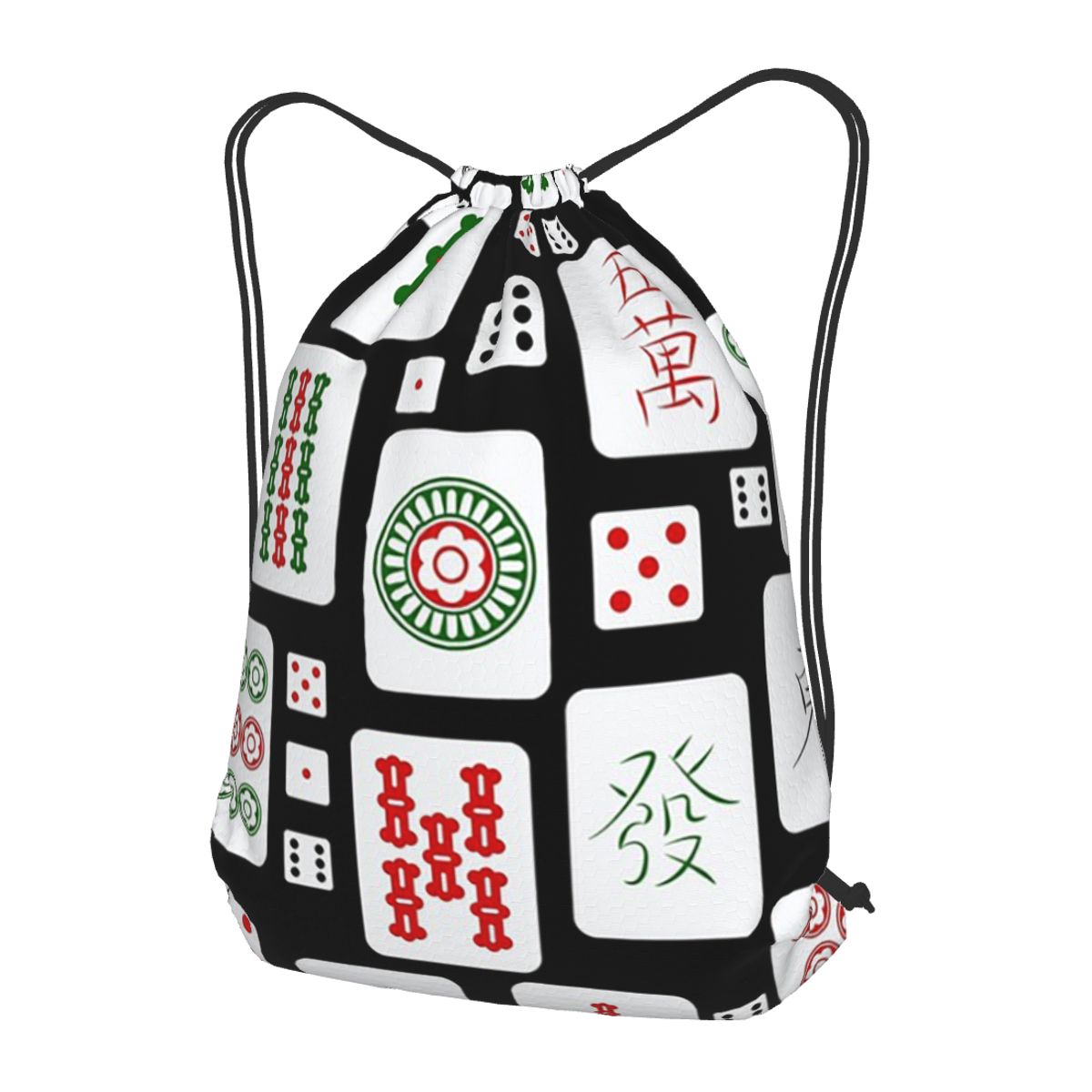 Tile Bag Drawstring - حقائب ظهر بتصميم قطع الماهجونغ والنرد،