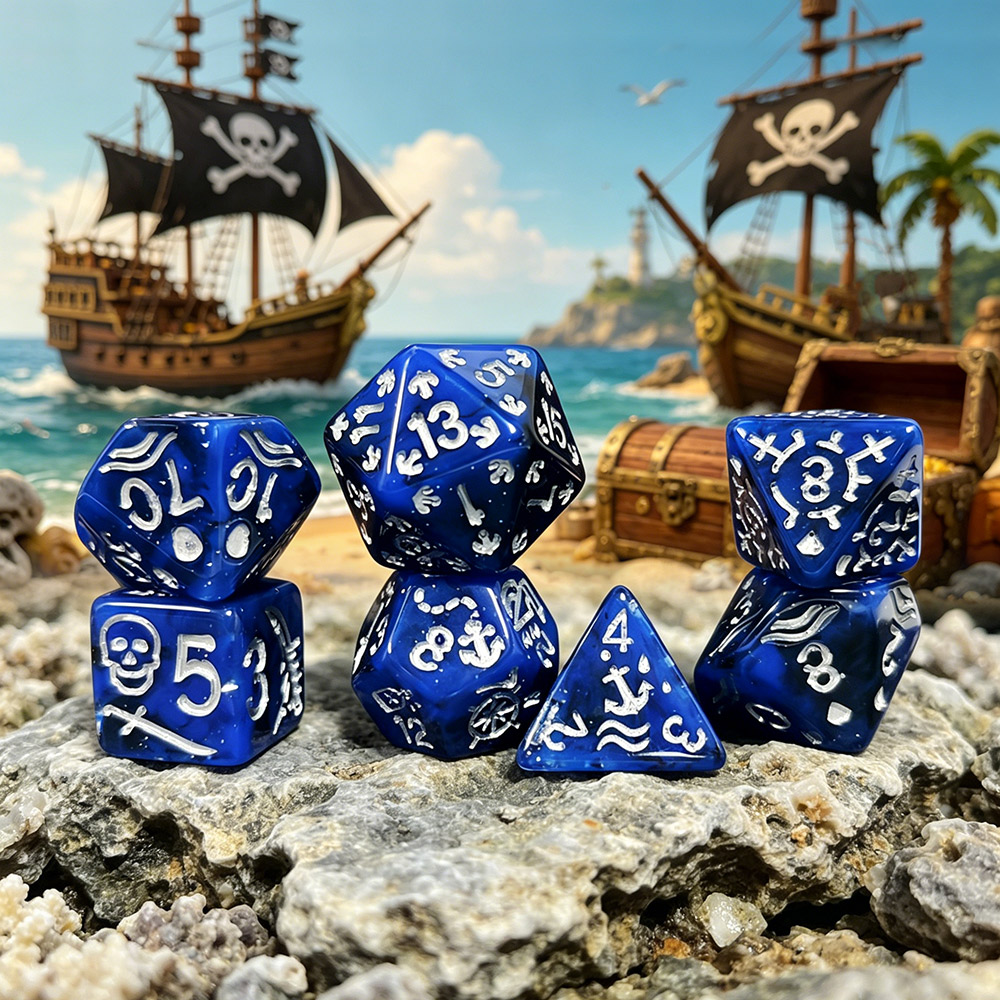 Board Game Pirates - مجموعة من 7 قطع من نرد