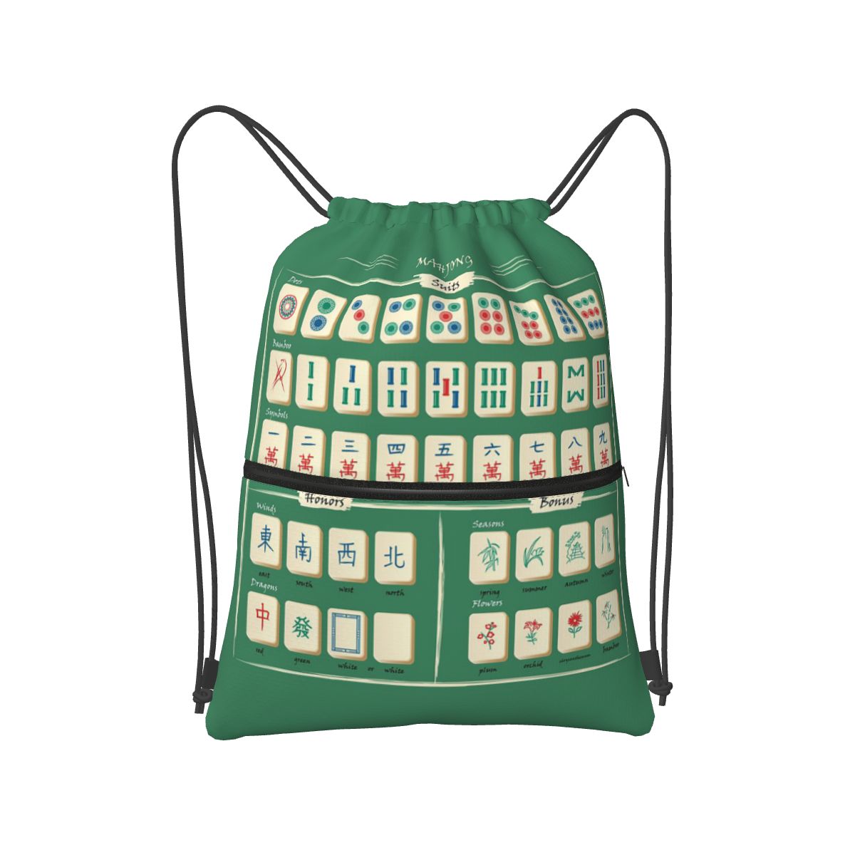 Tile Bag Drawstring - حقائب ظهر بنمط بلاط الماهجونغ، حقائب