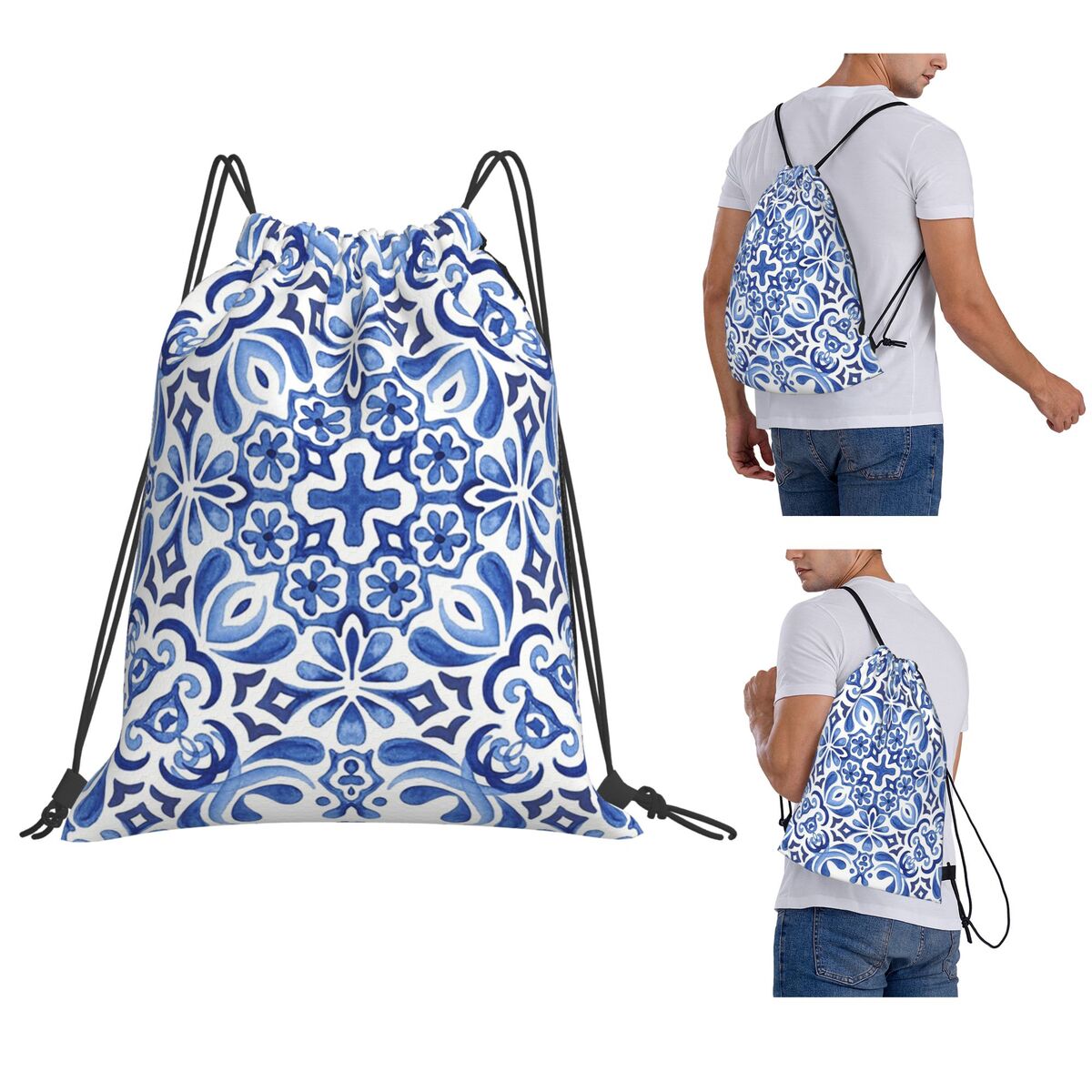 Tile Bag Drawstring - حقائب ظهر من نوع أزوليجوس بتصميم