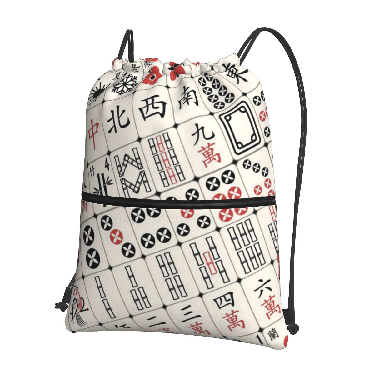 Tile Bag Drawstring - حقائب ظهر بنمط بلاط الماهجونغ، حقائب