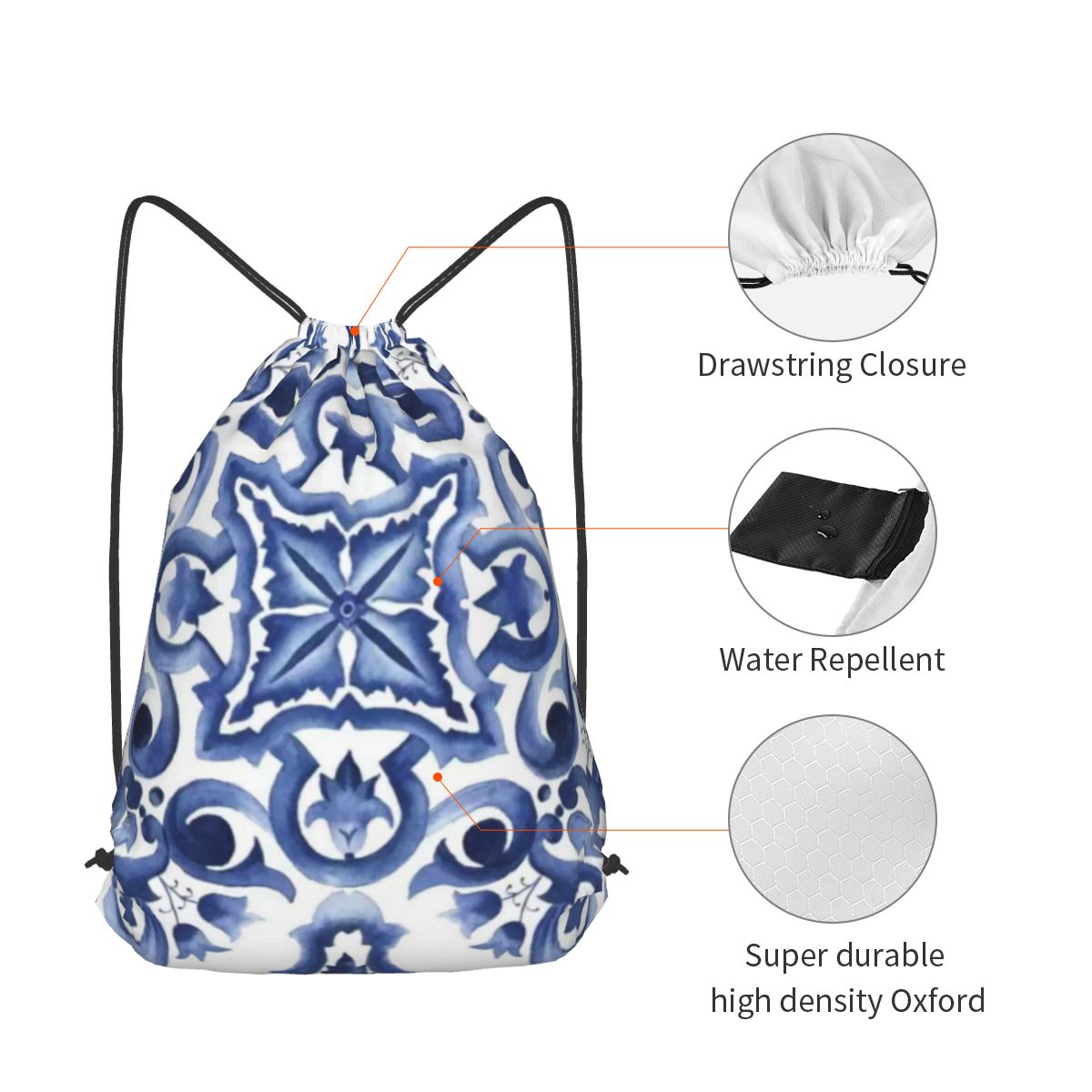 حقائب ظهر زرقاء مزخرفة بنقوش ز - مراجعة Tile Bag Drawstring وسعره