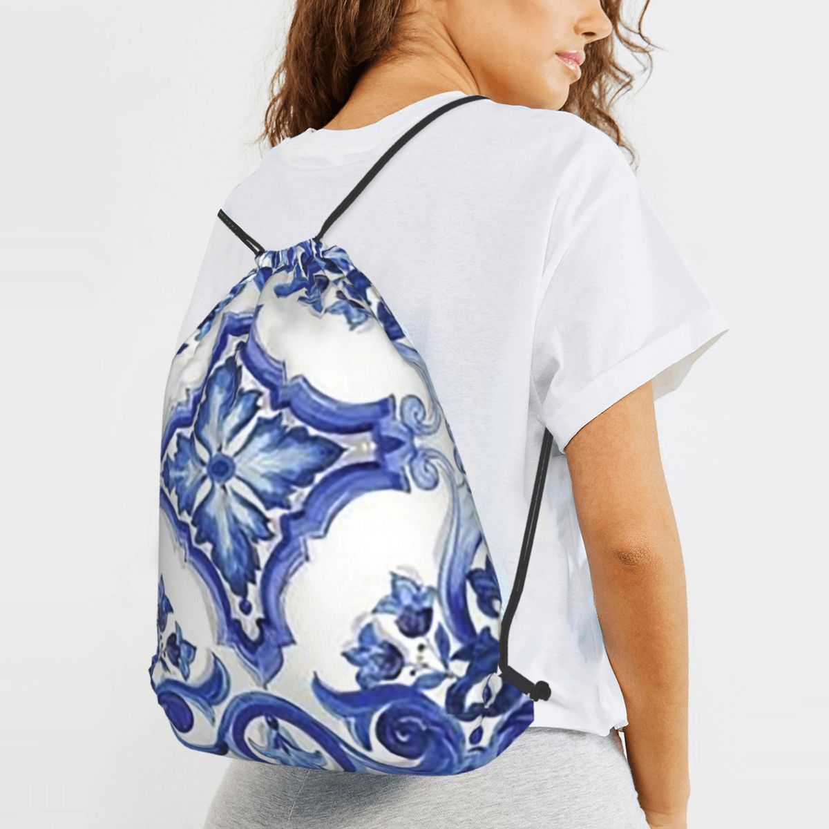 حقائب ظهر زرقاء مزخرفة بنقوش ز - مراجعة Tile Bag Drawstring وسعره