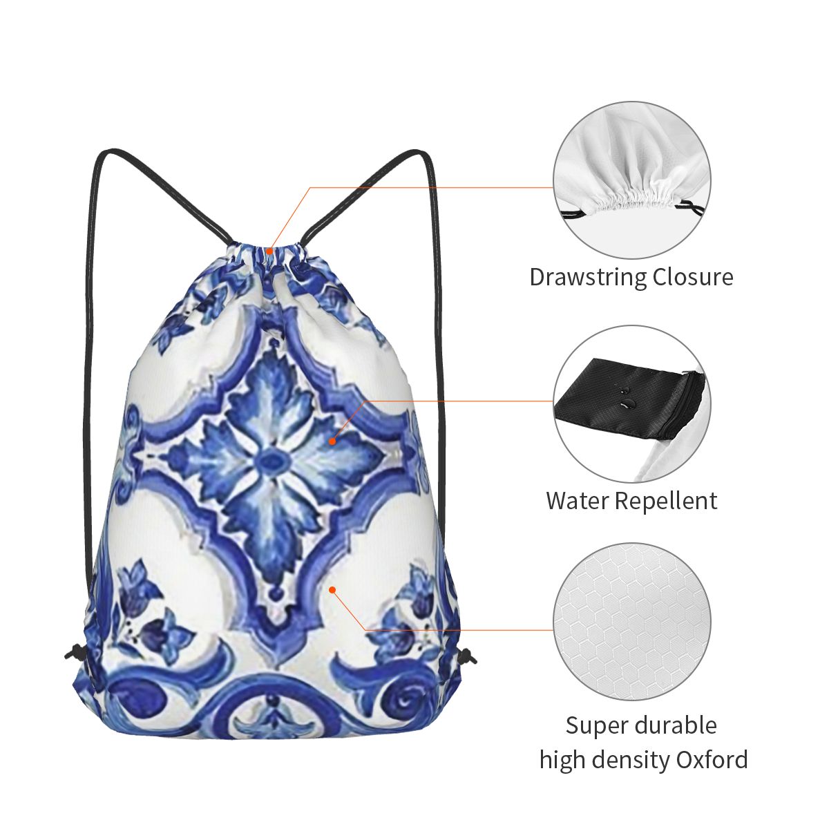 حقائب ظهر زرقاء مزخرفة بنقوش ز - مراجعة Tile Bag Drawstring وسعره