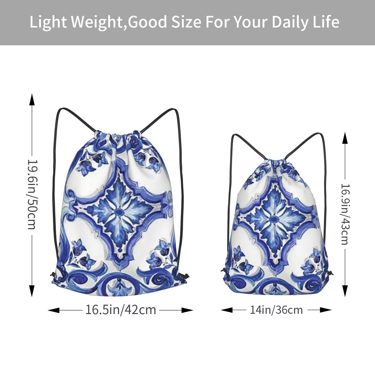 حقائب ظهر زرقاء مزخرفة بنقوش ز - مراجعة Tile Bag Drawstring وسعره