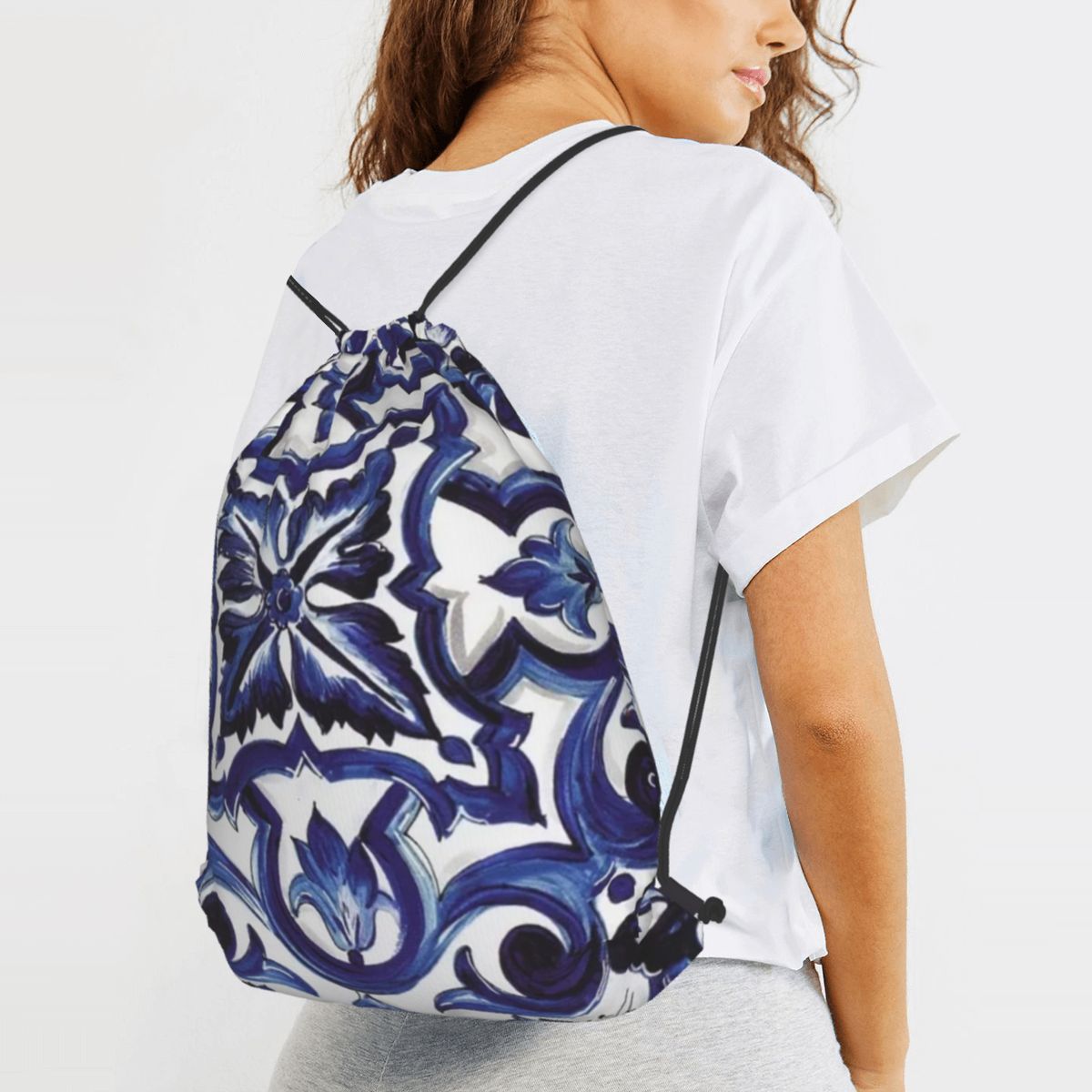 حقائب ظهر زرقاء مزخرفة بنقوش ز - مراجعة Tile Bag Drawstring وسعره