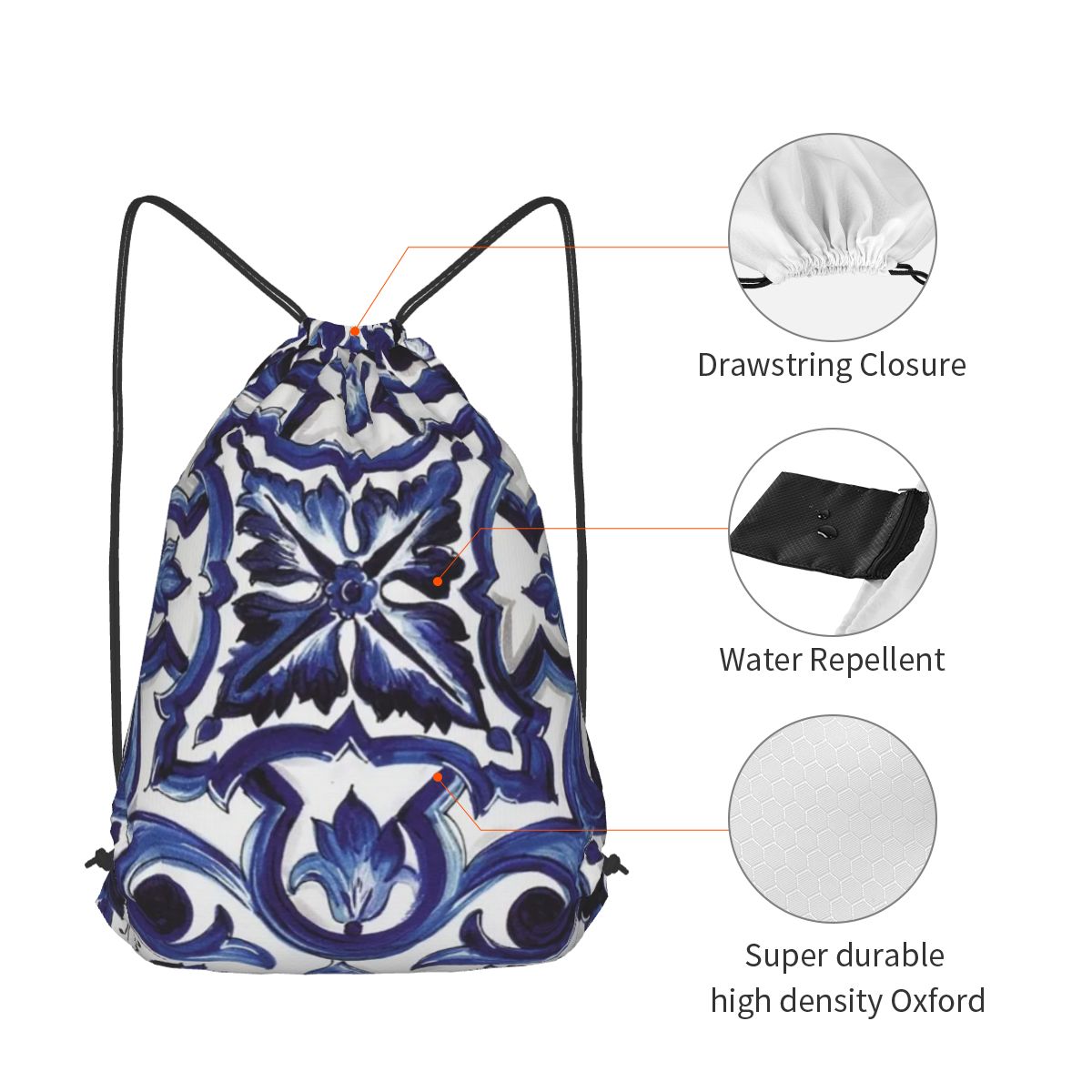حقائب ظهر زرقاء مزخرفة بنقوش ز - مراجعة Tile Bag Drawstring وسعره