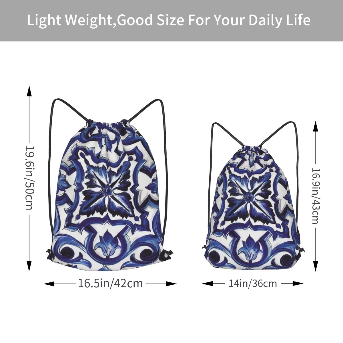 حقائب ظهر زرقاء مزخرفة بنقوش ز - مراجعة Tile Bag Drawstring وسعره