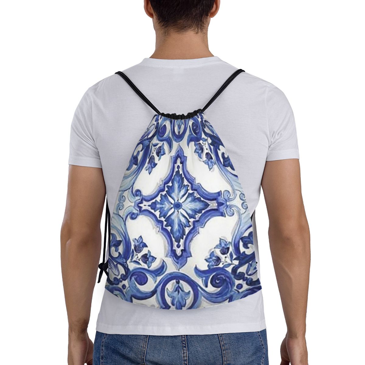 حقائب ظهر زرقاء مزخرفة بنقوش ز - مراجعة Tile Bag Drawstring وسعره