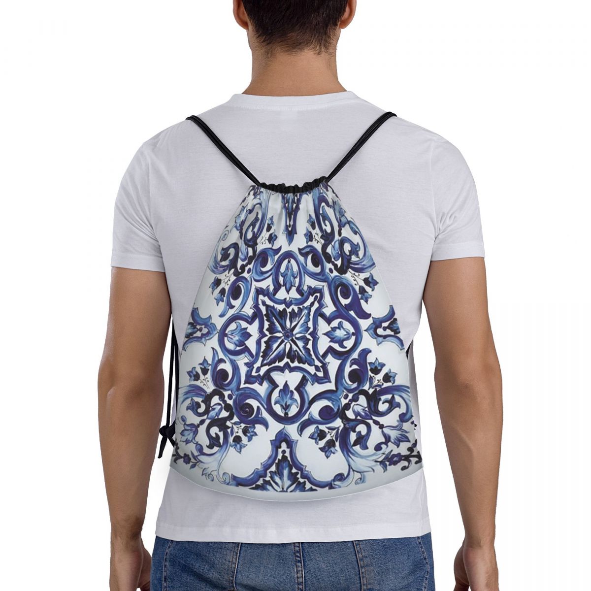 حقائب ظهر زرقاء مزخرفة بنقوش ز - مراجعة Tile Bag Drawstring وسعره