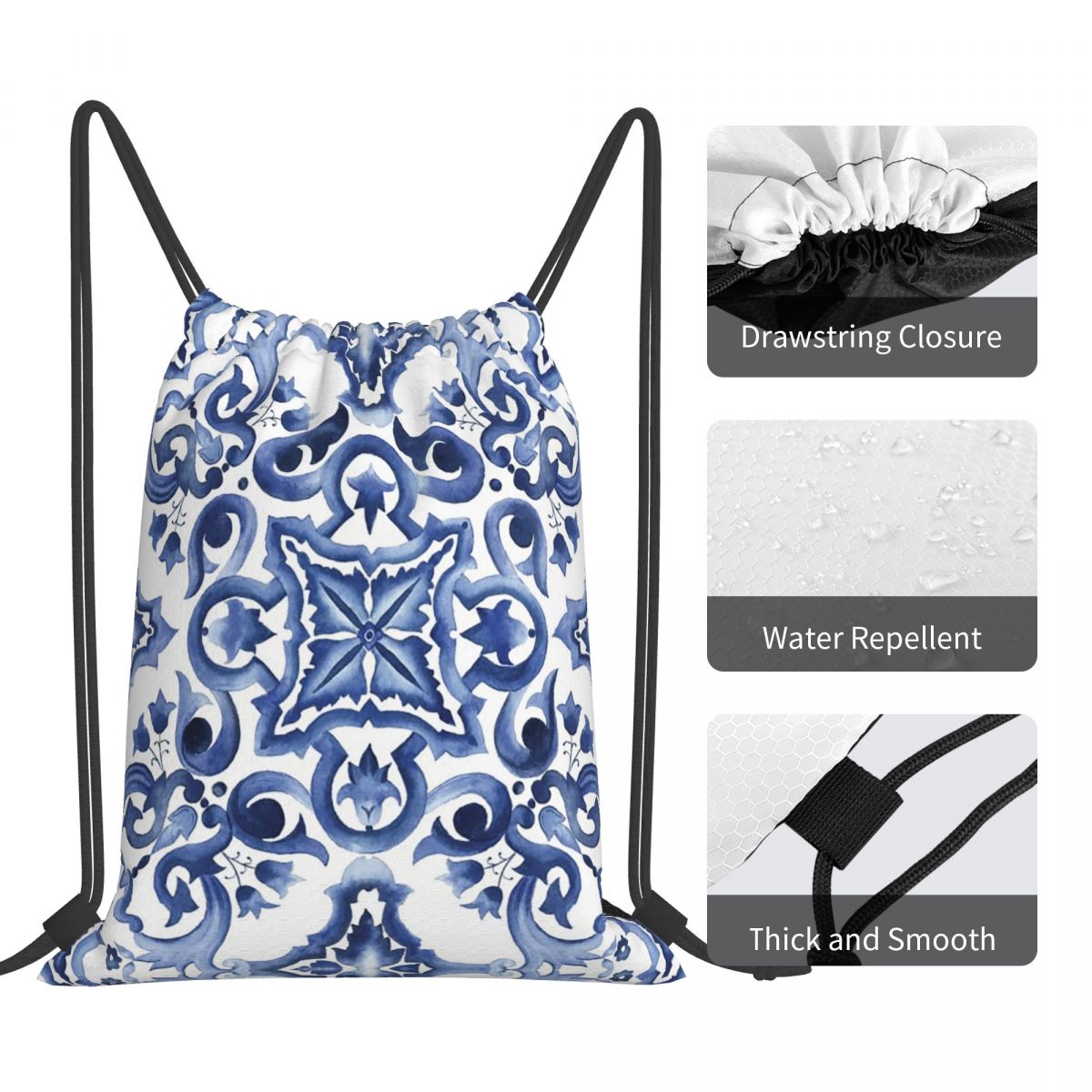 حقائب ظهر زرقاء مزخرفة بنقوش ز - مراجعة Tile Bag Drawstring وسعره