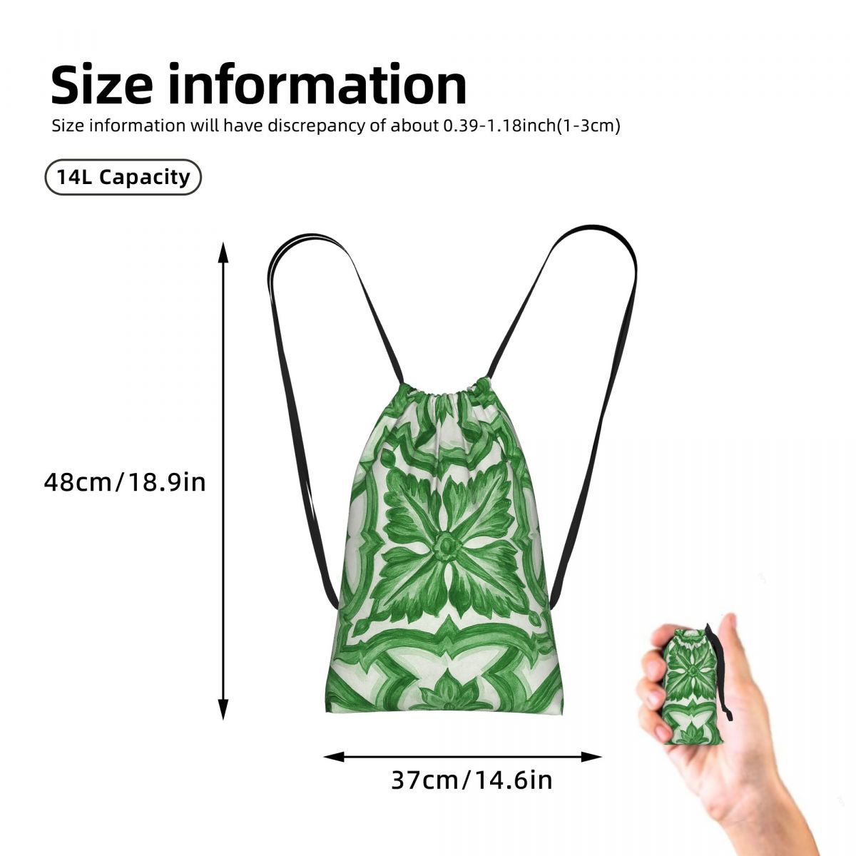 حقائب ظهر خضراء مزخرفة بنقوش ز - مراجعة Tile Bag Drawstring وسعره